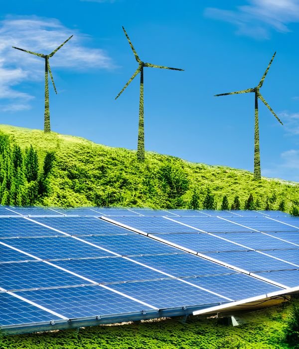 Wind turbines and solar panels